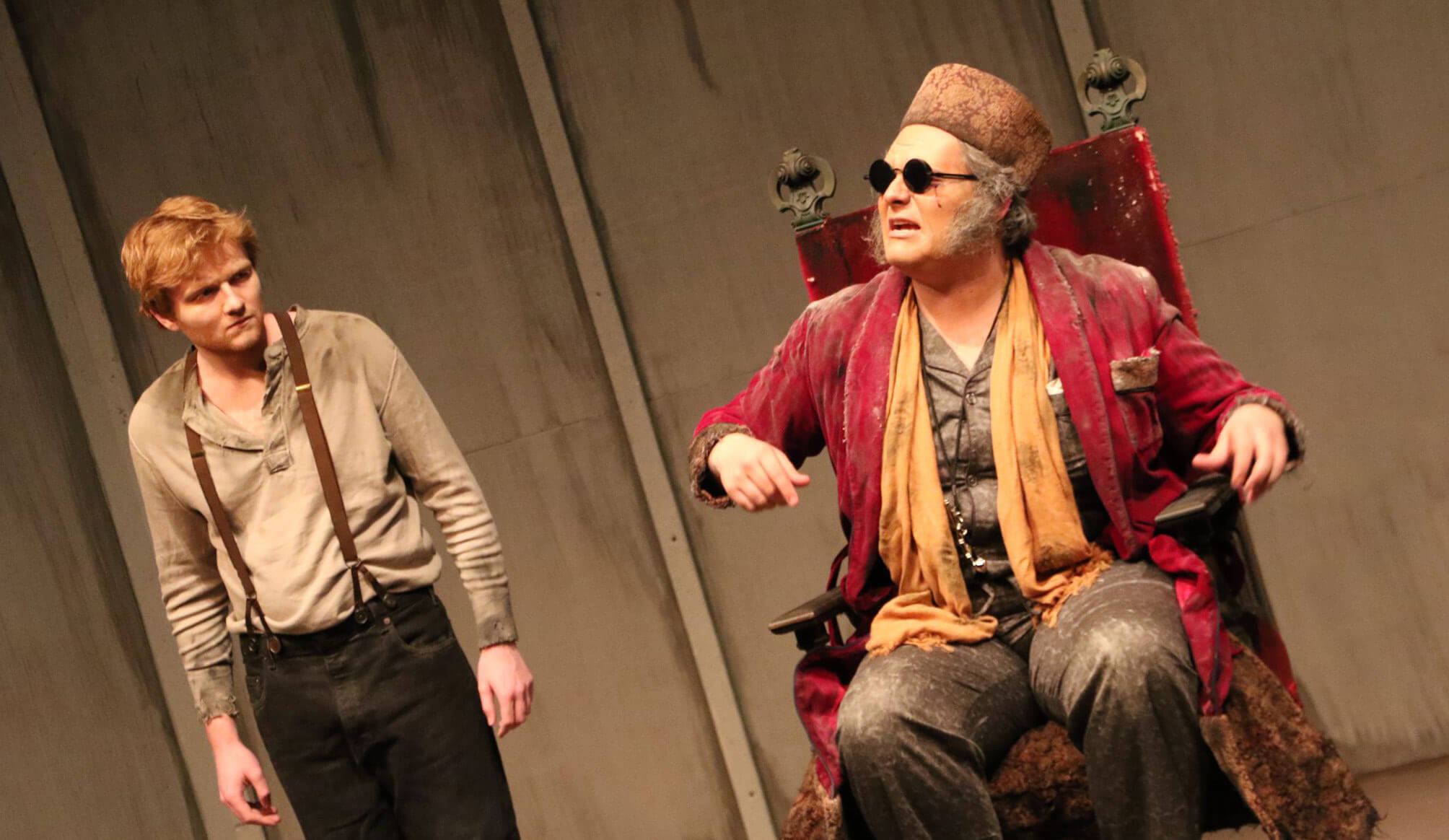 Gustavus Adolphus College production of Endgame by Samuel Beckett, 2016. Directed by Amy Seham. Actors in photo: Thomas Buan and Samuel Keillor. Photo by Wikimedia Commons user Aberbic94, CC BY-SA 4.0 Pedagogy